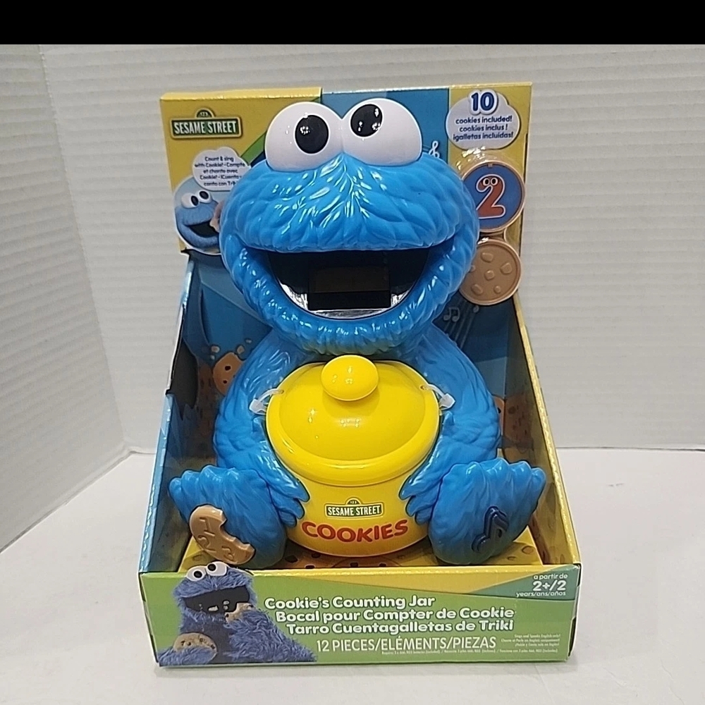 SESAME STREET Cookie Monster Counting Jar with 10 Play Cookies -New In Box